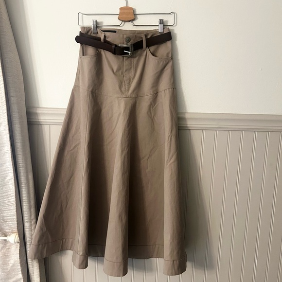 Zara Dresses & Skirts - Zara XS Trench Tan A-Line Midi Skirt with Brown Western Belt